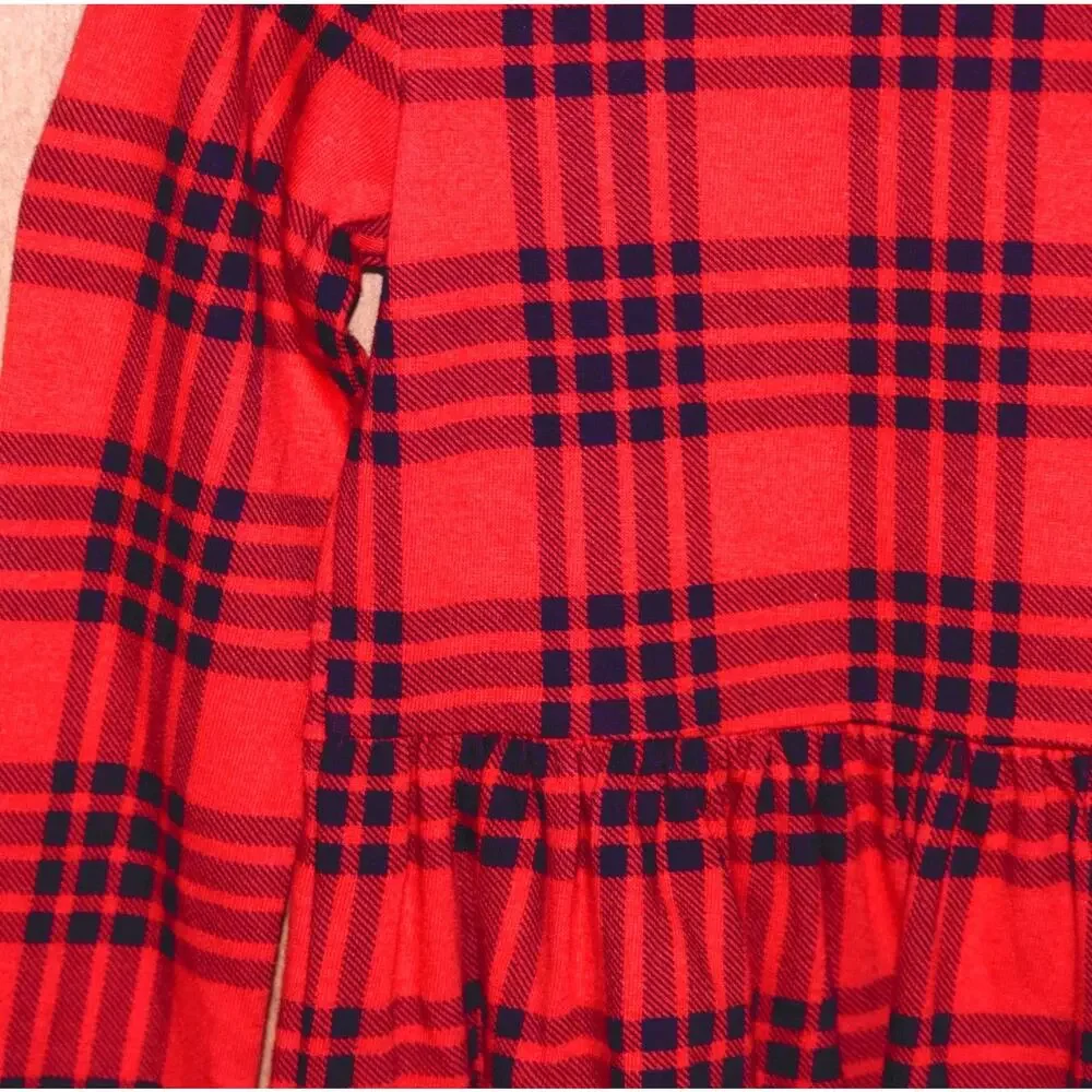 Cat & Jack Girl's Buffalo Plaid Dress Red and Black Cotton Flannel Size 5